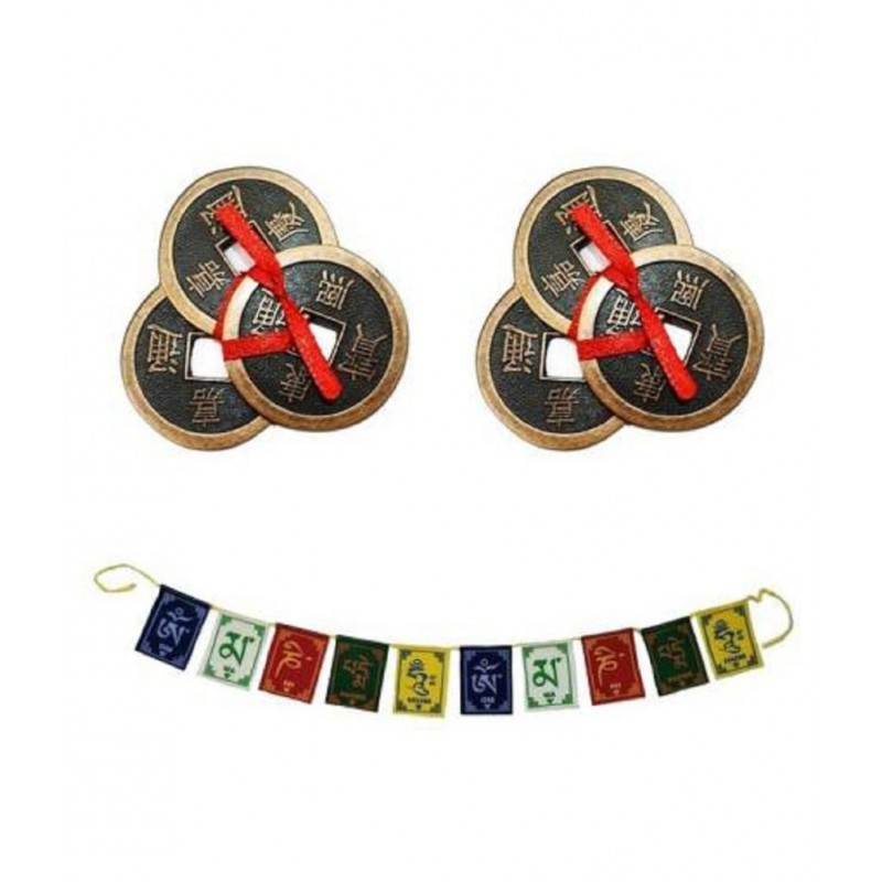 PAYSTORE Combo Of 2 Feng Shui Three Lucky Chinese 2" Coins with Red Ribbon for Money, Wealth & Tibetan Buddhist Om Mani Padme Hum Positive Vibes Prayer Flags for Car/Motorbike -3 Feet Multicolor Decorative Showpiece - 5.5 cm PAYSTORE Combo Of 2 Feng Shui Three Lucky Chinese 2" Coins with Red Ribbon for Money, Wealth & Tibetan Buddhist Om Mani Padme Hum Positive Vibes Prayer Flags for Car/Motorbike -3 Feet Multicolor Decorative Showpiece - 5.5 cm