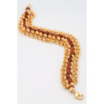 PAYSTORE Combo Of 3 Gold Plated Rudraksha Mala With Rudraksha Bracelet and Om Design Kada Bracelet Original Certified Rudraksha Beads Mala For Japa Stylish Latest Mala For Men And Women