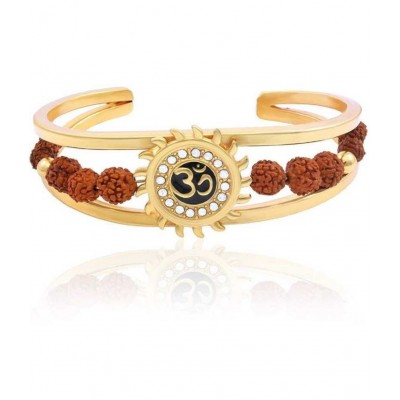 PAYSTORE Combo Of 3 Gold Plated Rudraksha Mala With Rudraksha Bracelet and Om Design Kada Bracelet Original Certified Rudraksha Beads Mala For Japa Stylish Latest Mala For Men And Women
