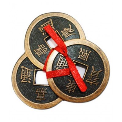 PAYSTORE Combo Of Feng Shui Three Lucky Chinese 2" Coins with Red Ribbon Decorative Showpiece - 5.5 cm PAYSTORE Combo Of Feng Shui Three Lucky Chinese 2" Coins with Red Ribbon Decorative Showpiece - 5.5 cm