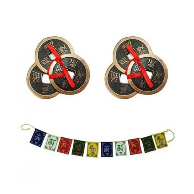 PAYSTORE Combo Of Feng Shui Three Lucky Chinese 2" Coins with Red Ribbon for Money, Wealth & 2 Tibetan Buddhist Om Mani Padme Hum Positive Vibes Prayer Flags for Car/Motorbike -3 Feet Multicolor Decorative Showpiece - 5.5 cm PAYSTORE Combo Of Feng Shui Three Lucky Chinese 2" Coins with Red Ribbon for Money, Wealth & 2 Tibetan Buddhist Om Mani Padme Hum Positive Vibes Prayer Flags for Car/Motorbike -3 Feet Multicolor Decorative Showpiece - 5.5 cm