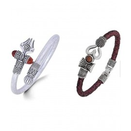PAYSTORE Combo Trishul Damru OM Rudraksha Leather and Pure Brass Copper Silver Plated Mahadev Shiva Bhakt Bahubali Navaratri Special Bracelet for Men & Women(Set of-2 Kada and Bracelet-Silver) PAYSTORE Combo Trishul Damru OM Rudraksha Leather and Pure Brass Copper Silver Plated Mahadev Shiva Bhakt Bahubali Navaratri Special Bracelet for Men & Women(Set of-2 Kada and Bracelet-Silver)