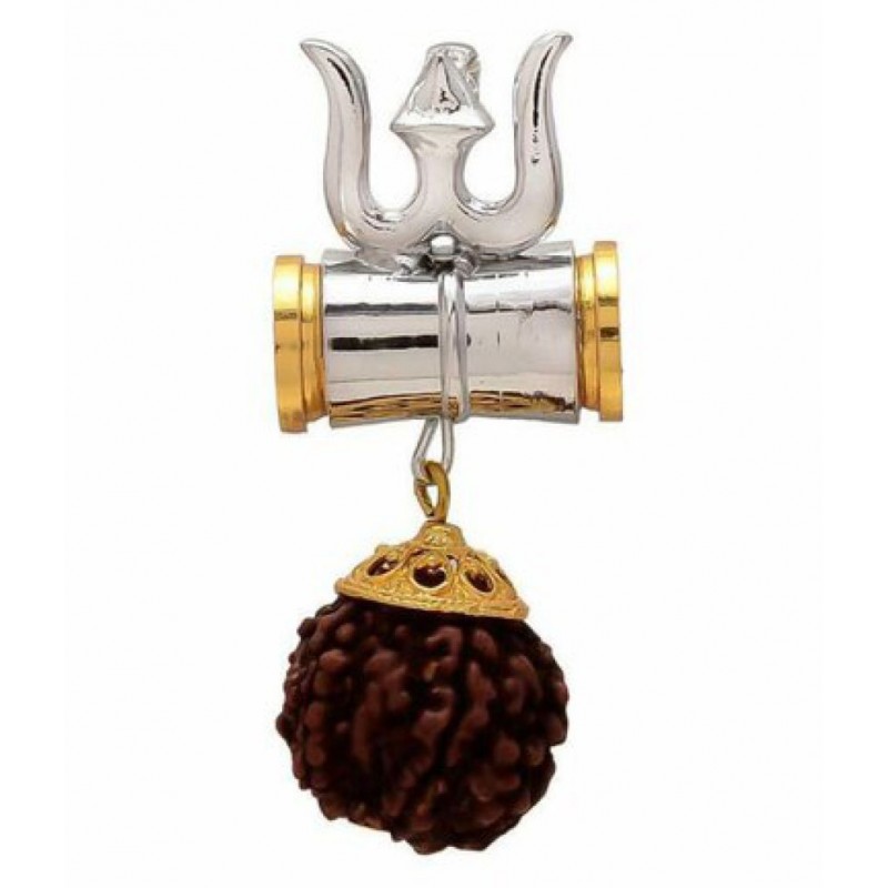 PAYSTORE Gold & Silver Trishul Rudraksha Damru Pendant