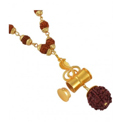 PAYSTORE Gold Plated Bholenath Naag Devta With Panchmukhi Rudraksh Necklace, Openable Damru Shape design, Hindu God Pendant Jewellery for Men and Women PAYSTORE Gold Plated Bholenath Naag Devta With Panchmukhi Rudraksh Necklace, Openable Damru Shape design, Hindu God Pendant Jewellery for Men and Women