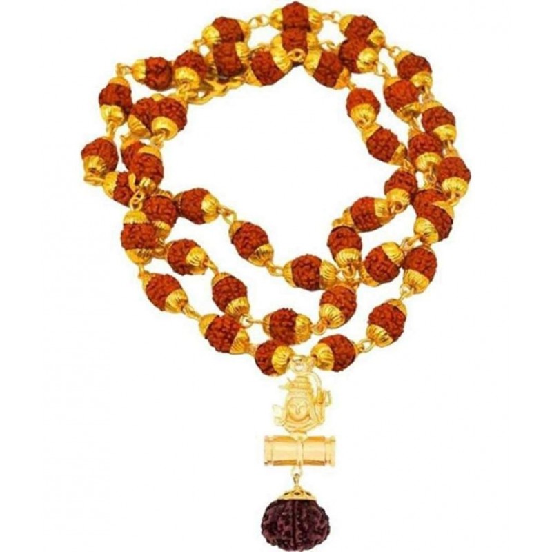 PAYSTORE Gold Plated Shiv Damru Rudraksha Mala For  Men & Women