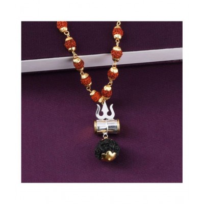 PAYSTORE Gold Plated Silver Trishul Locket with Rudraksha Mala for Men and Women