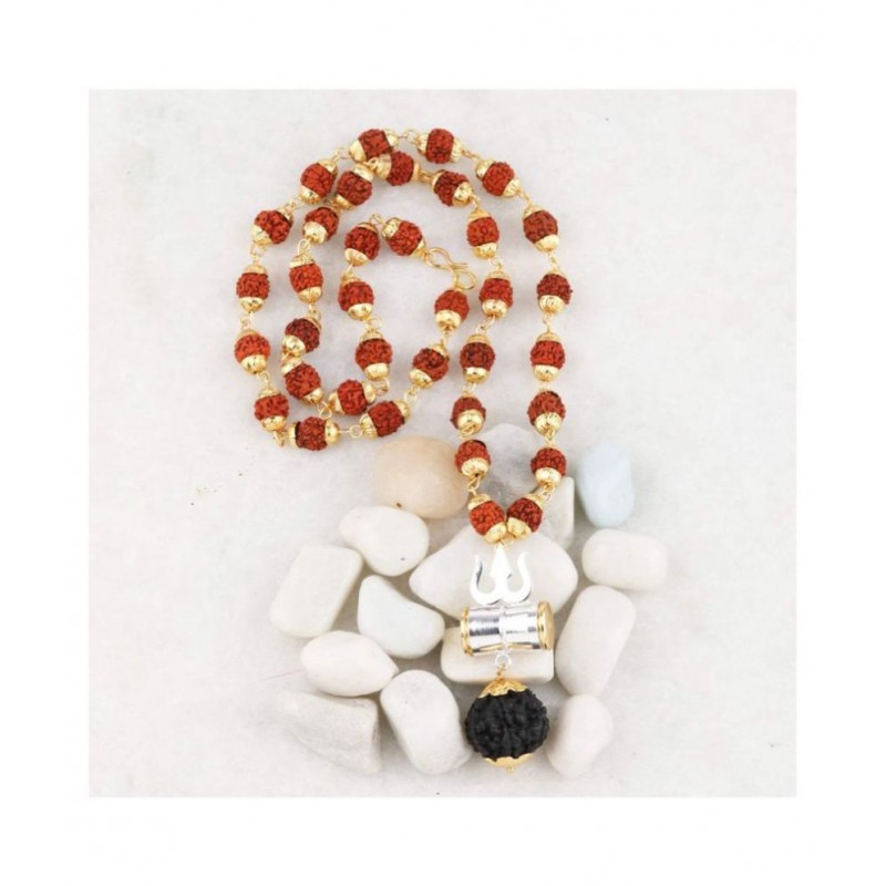 PAYSTORE Gold Plated Silver Trishul Locket with Rudraksha Mala for Men and Women