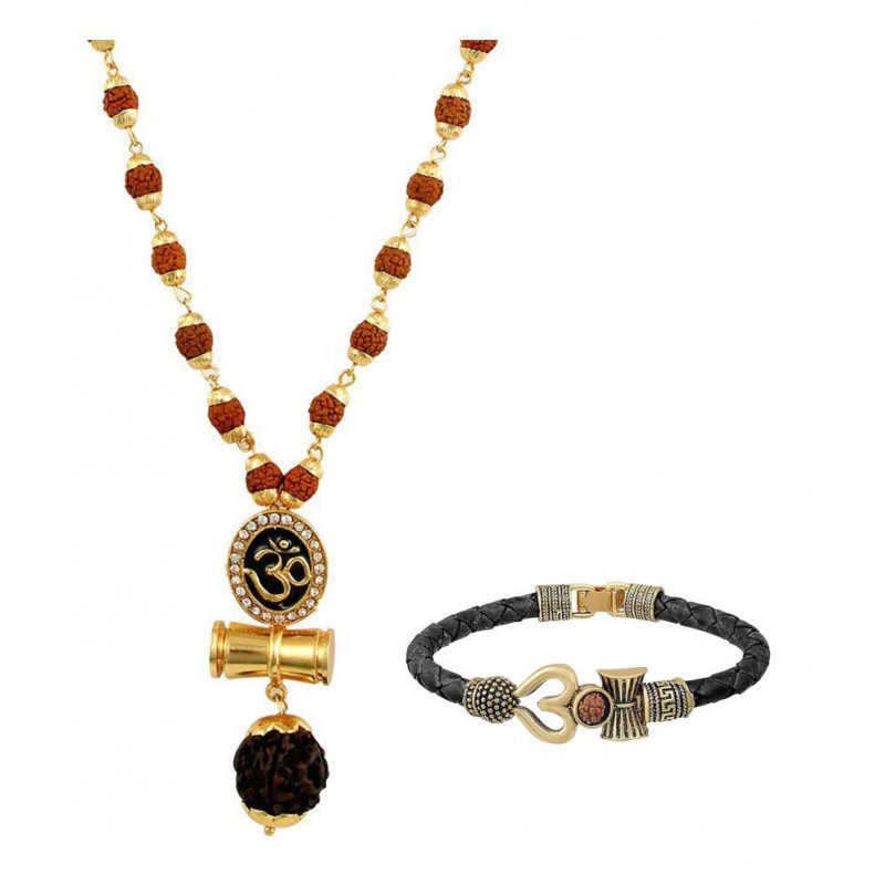 PAYSTORE Gold Plated Wheat Cutt & Kadaa Bracelet-AND OM RUDRAKSHA CAP MALA PAYSTORE Gold Plated Wheat Cutt & Kadaa Bracelet-AND OM RUDRAKSHA CAP MALA