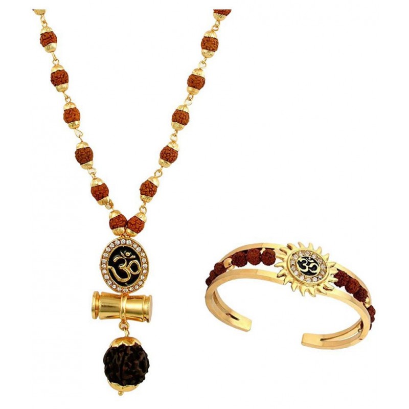 PAYSTORE Gold Plated Wheat Cutt & Kadaa Bracelet-For-Men WIth om damru cap mala PAYSTORE Gold Plated Wheat Cutt & Kadaa Bracelet-For-Men WIth om damru cap mala