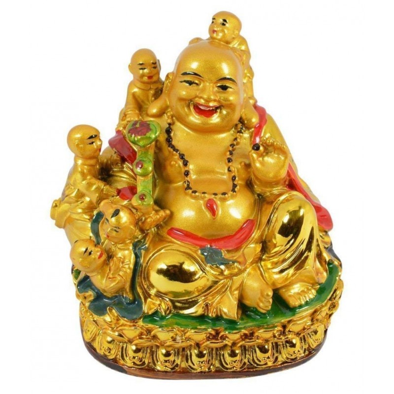 PAYSTORE Laughing Buddha with 5 Children for Wealth and Success Decorative Showpiece (5 cm, Gold) PAYSTORE Laughing Buddha with 5 Children for Wealth and Success Decorative Showpiece (5 cm, Gold)