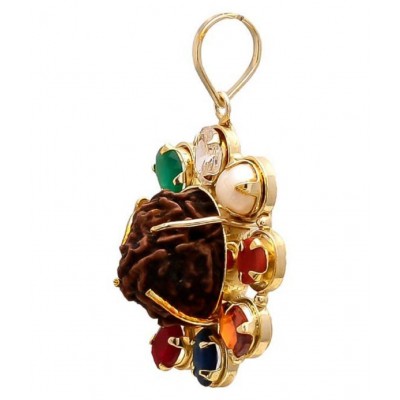 PAYSTORE Navratna Pendant with 5 Mukhi Rudraksha for Men and Women, PAYSTORE Navratna Pendant with 5 Mukhi Rudraksha for Men and Women,