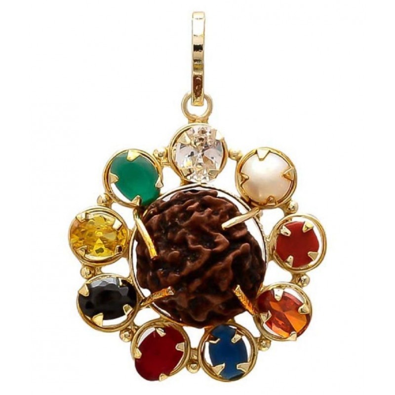 PAYSTORE Navratna Pendant with 5 Mukhi Rudraksha for Men and Women, PAYSTORE Navratna Pendant with 5 Mukhi Rudraksha for Men and Women,
