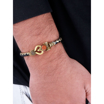 PAYSTORE OM Trishul Damroo Designer Oxidized Gold Bahubali Leather Kada Bracelet EXCLUSIVE ADDITION PAYSTORE OM Trishul Damroo Designer Oxidized Gold Bahubali Leather Kada Bracelet EXCLUSIVE ADDITION