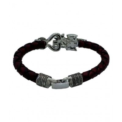 PAYSTORE OM Trishul Design Mahakal Shiva Silver Plated Leather Bahubali Bracelet Kada