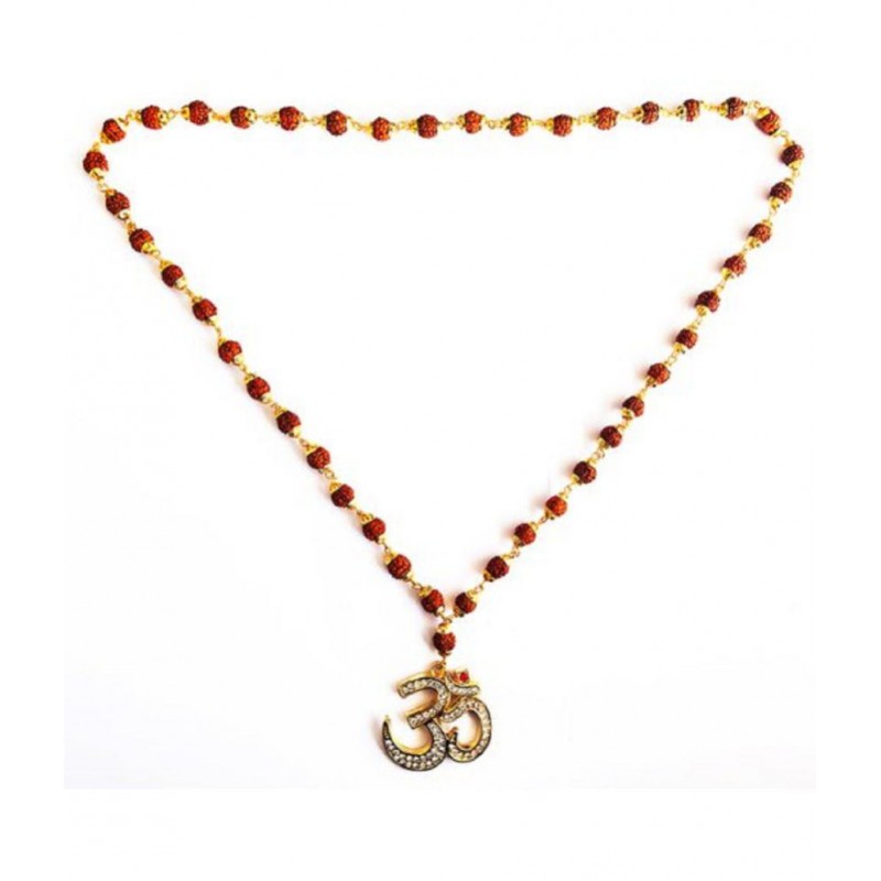 PAYSTORE Om Brass Pendant with Rudraksha Cap Mala Panchmukhi EXCLUSIVE Gold-plated  PREMIUM QUALITY