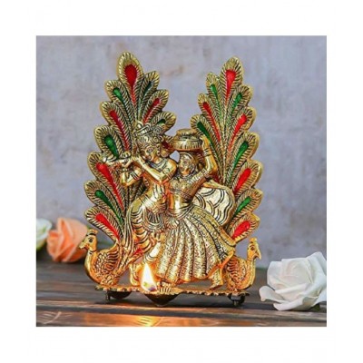 PAYSTORE Peacock Design Radha Krishna Idol Showpiece with Diya for Puja and Home Decor (8 x 6 Inches), PAYSTORE Peacock Design Radha Krishna Idol Showpiece with Diya for Puja and Home Decor (8 x 6 Inches),