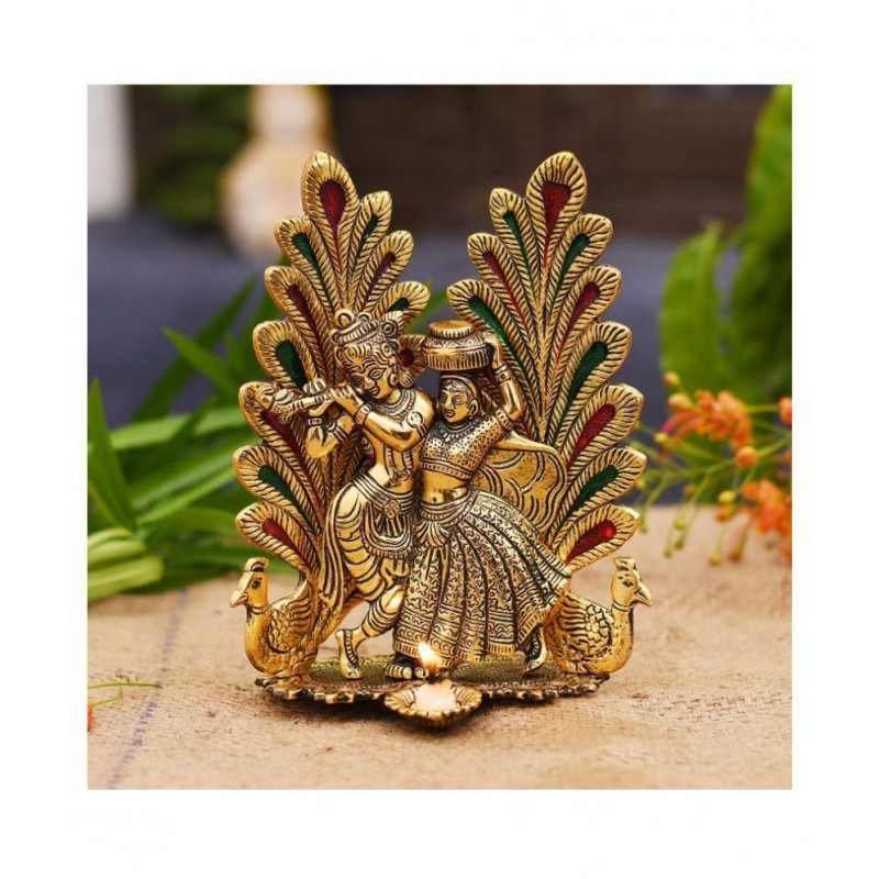 PAYSTORE Peacock Design Radha Krishna Idol Showpiece with Diya for Puja and Home Decor (8 x 6 Inches), PAYSTORE Peacock Design Radha Krishna Idol Showpiece with Diya for Puja and Home Decor (8 x 6 Inches),