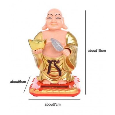 PAYSTORE Plastic Solar Laughing Buddha Holding Ingot & Waving Fan and Moving Head Idol for Health Wealth & Prosperity (Medium , Gold ) PAYSTORE Plastic Solar Laughing Buddha Holding Ingot & Waving Fan and Moving Head Idol for Health Wealth & Prosperity (Medium , Gold )