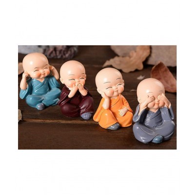 PAYSTORE Polyresin Baby Monk Buddha Laughing Statue Handcrafted Cute Child Showpiece for Home Decor and | (Multicolour) - Set of 4