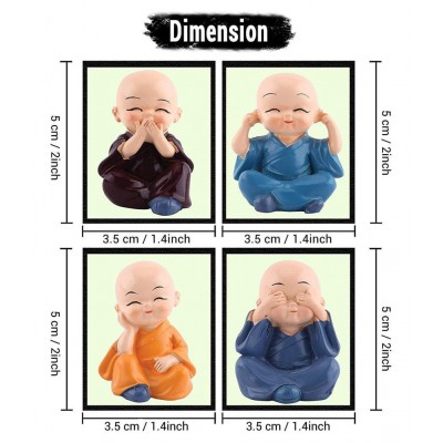 PAYSTORE Polyresin Baby Monk Buddha Laughing Statue Handcrafted Cute Child Showpiece for Home Decor and | (Multicolour) - Set of 4