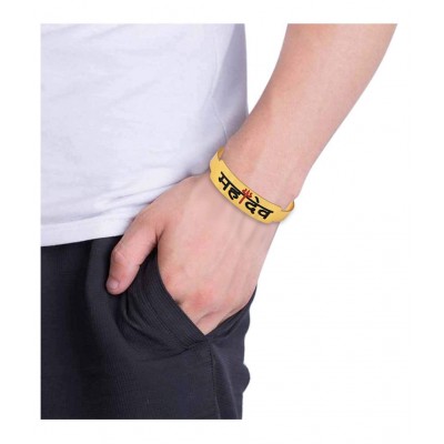 PAYSTORE Pure Brass Gold Plated Handcrafted Shiva/Mahadev/महादेव Trishul Bahubali Kada Free Size Bracelet Cuff Hand held Kada Spiritual Jewellery for Men/Women