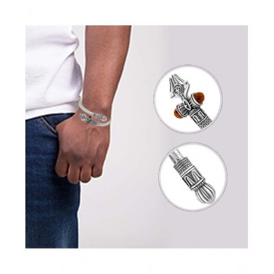 PAYSTORE Pure Brass Rudraksha Shiv Trishul Damroo Designer Om Kada Free Size For Men,Boys