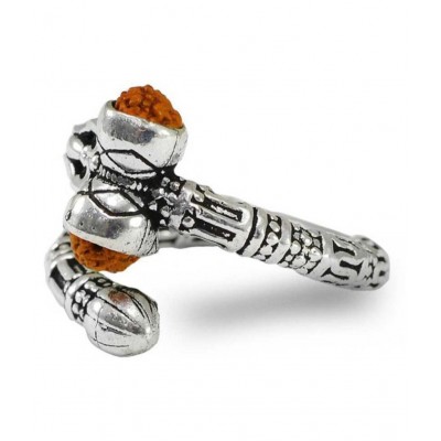 PAYSTORE Rudraksha Finger Ring Bahubali Ring Mahakal Ring Adjustable Ring Metal Silver Plated Ring
