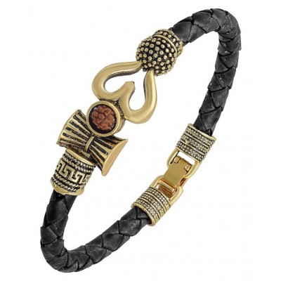 PAYSTORE Rudraksha OM Trishul Damroo Designer Oxidized Gold Bahubali Kada Bracelet