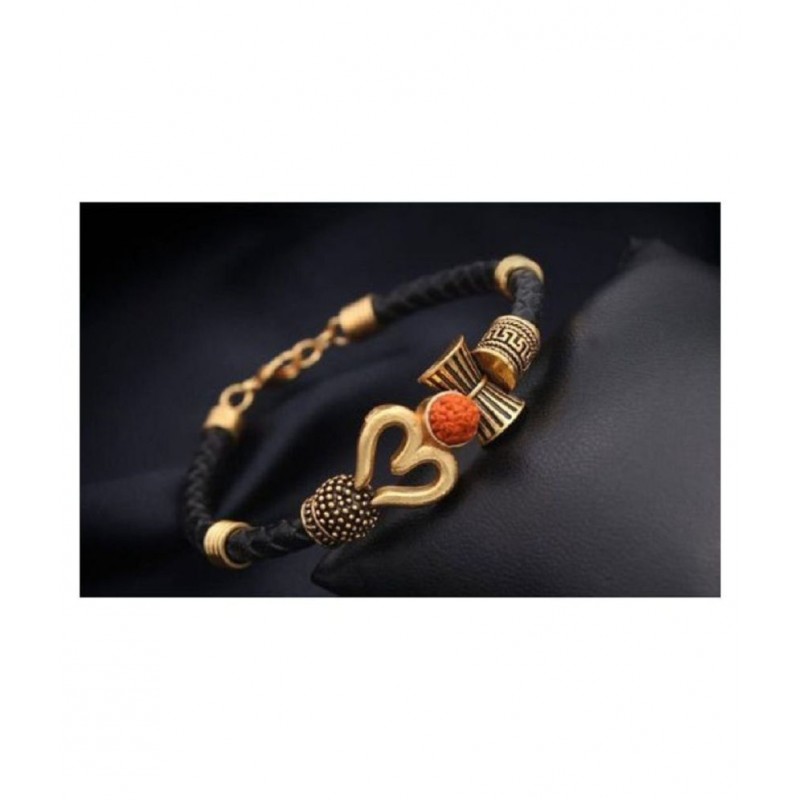 PAYSTORE Rudraksha OM Trishul Damroo Designer Oxidized Gold Bahubali Kada Bracelet