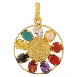 PAYSTORE SHREE YANTRA NAVRATNA PENDANT Strong Pendant Energized Navratna for balancing 9 planet