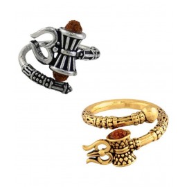PAYSTORE (Set Of 2 Pcs) Adjustable (Multicolor) Stylish Trending Rudraksha Oxidized Silver & Golden Plated Mahakal Shiva Trishul Damroo Designer Bahubali Cuff Finger Ring Stainless Steel Silver, Gold Plated Ring PAYSTORE (Set Of 2 Pcs) Adjustable (Multicolor) Stylish Trending Rudraksha Oxidized Silver & Golden Plated Mahakal Shiva Trishul Damroo Designer Bahubali Cuff Finger Ring Stainless Steel Silver, Gold Plated Ring
