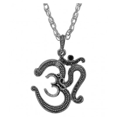 PAYSTORE Silver Plated Brass Dual Om Design, Temple Jewellery Pendant Locket Chain for Men and Women