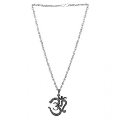 PAYSTORE Silver Plated Brass Dual Om Design, Temple Jewellery Pendant Locket Chain for Men and Women