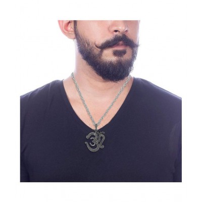 PAYSTORE Silver Plated Brass Dual Om Design, Temple Jewellery Pendant Locket Chain for Men and Women