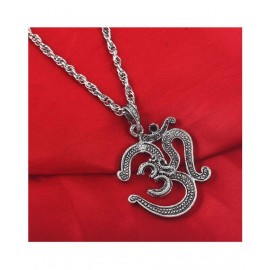 PAYSTORE Silver Plated Brass Dual Om Design, Temple Jewellery Pendant Locket Chain for Men and Women