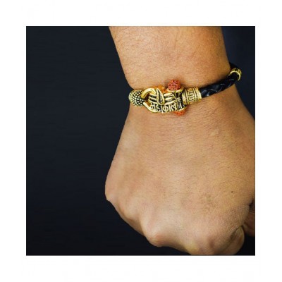 PAYSTORE Spiritual Mahakal Tilak Rudraksh Beads Gold Plated black rope style  kada bracelete foR mens/womens