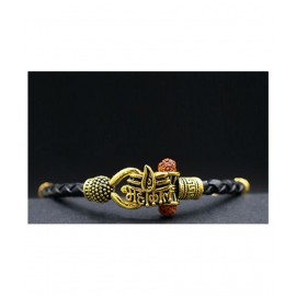 PAYSTORE Spiritual Mahakal Tilak Rudraksh Beads Gold Plated black rope style  kada bracelete foR mens/womens