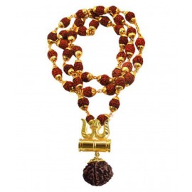 PAYSTORE Trishul Damru Locket With Puchmukhi Rudraksha Mala Gold-plated Brass