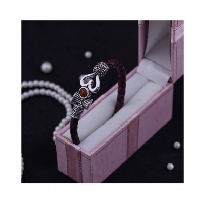 PAYSTORE Trishul Damru OM Rudraksha Spiritual Silver Plated Maroon Rope Wrist Band Shiva Bhakt Mahakal Festival Kada Cuff Bracelet