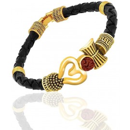 PAYSTORE Trishul Damru Om Rudraksha Mahadev Mahakal Oxidized Gold Plated Kada Bracelet for Men, Women, Boys & Girls