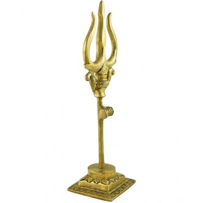 PAYSTORE Trishul Damru with Stand Brass Statue for Temple, Energized Lord Shiva Trishakti Trishul (4.5 INCH HEIGHT)