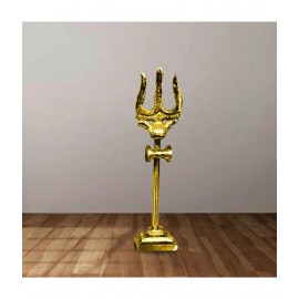 PAYSTORE Trishul Damru with Stand Brass Statue for Temple, Energized Lord Shiva Trishakti Trishul (4.5 INCH HEIGHT)
