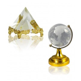 PAYSTORE Vastu / Feng Shui Crystal Pyramid for Positive Energy and Vastu Correction.Good Luck & Prosperity and Small Crystal Globe Combo - 6 cms