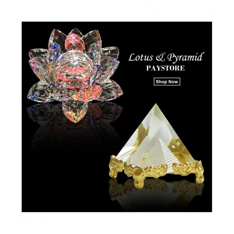 PAYSTORE Vastu/Feng Shui Crystal Lotus and Crystal Pyramid for Positive Energy, Vastu Correction, Success Good Luck and Prosperity Combo Pack OF 2