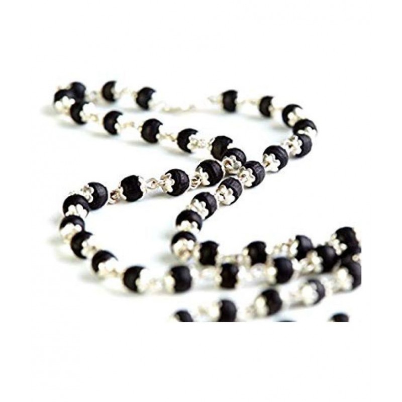 PAYSTORE black rudraksha in silver cap mala PAYSTORE black rudraksha in silver cap mala