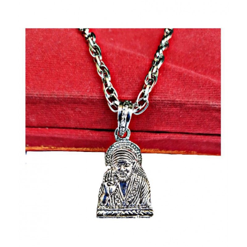 PAYSTORE silver royal looks sai baba pendant with chain