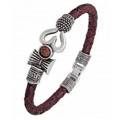 PC Creations Rudraksha Om Trishul and Damroo Silver Shiva Kada Bracelet for Men and Women
