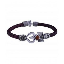 PC Creations Rudraksha Om Trishul and Damroo Silver Shiva Kada Bracelet for Men and Women