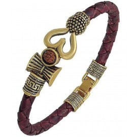PK Retailers Rudraksha OM Trishul Damroo Designer Oxidized Gold Bahubali Leather Kada Bracelet for Men & Women