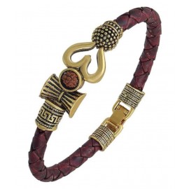 PK Retailers Rudraksha OM Trishul Damroo Designer Oxidized Gold Bahubali Leather Kada Bracelet for Men & Women